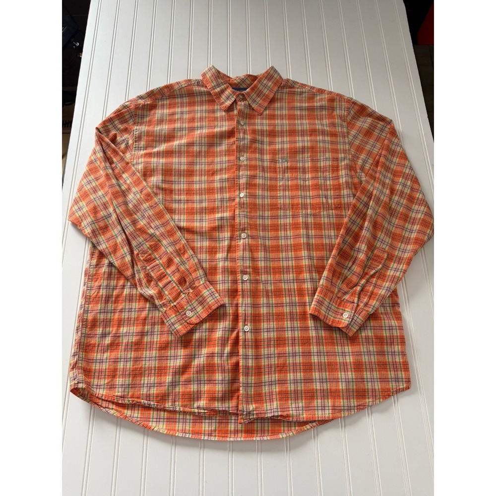 Nautica Men's Plaid Button Up Shirt XL Cotton Orange Green